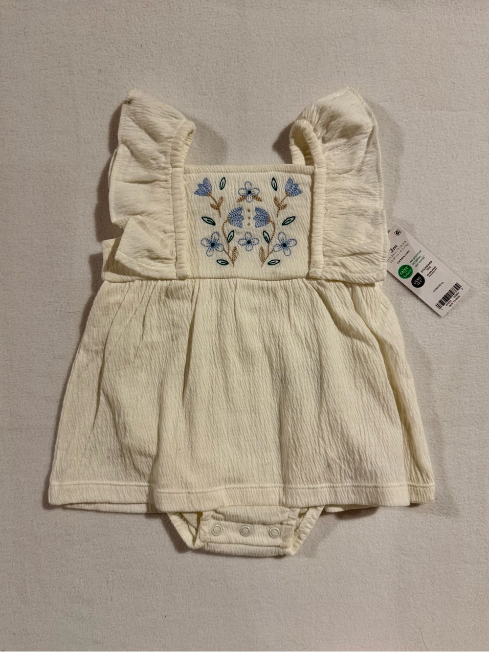 Carter's Cream Baby Dress Bodysuit with Blue Floral Embroidery NWT 3 mth